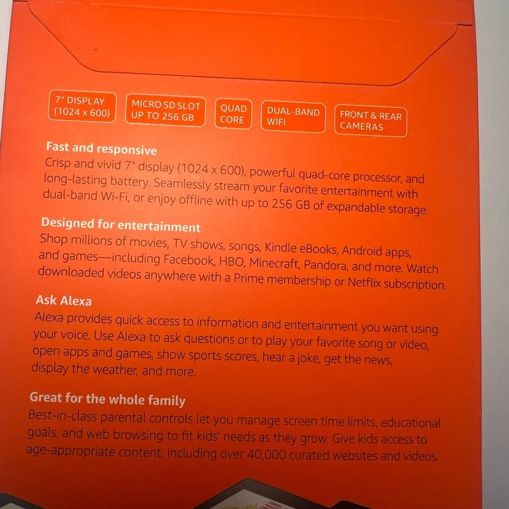 Amazon Fire 7 Tablet - Black with Orange Packaging